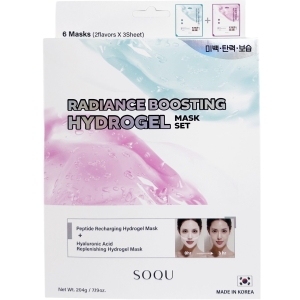 SOQU RADIANCE MASK SET(PEPTIDE+HYALURONIC) SOQU 煥亮水凝膠面膜套裝 6 片